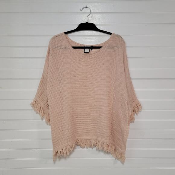 Anthropologie Akemi Kin Cotton Linen Poncho Shawl Sweater Lagenlook Boho Fringe - Picture 1 of 6